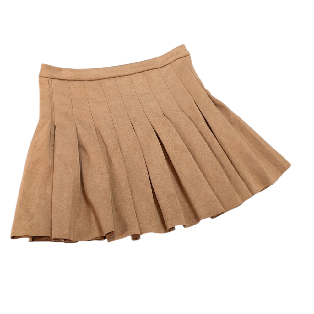 Love Tree, Faux Suede,Brown Pleated Mini Skirt. Medium